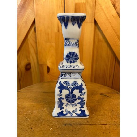 Vintage Ceramic Blue and White Single Candle Holder Home Décor (8206) - Picture 2 of 6
